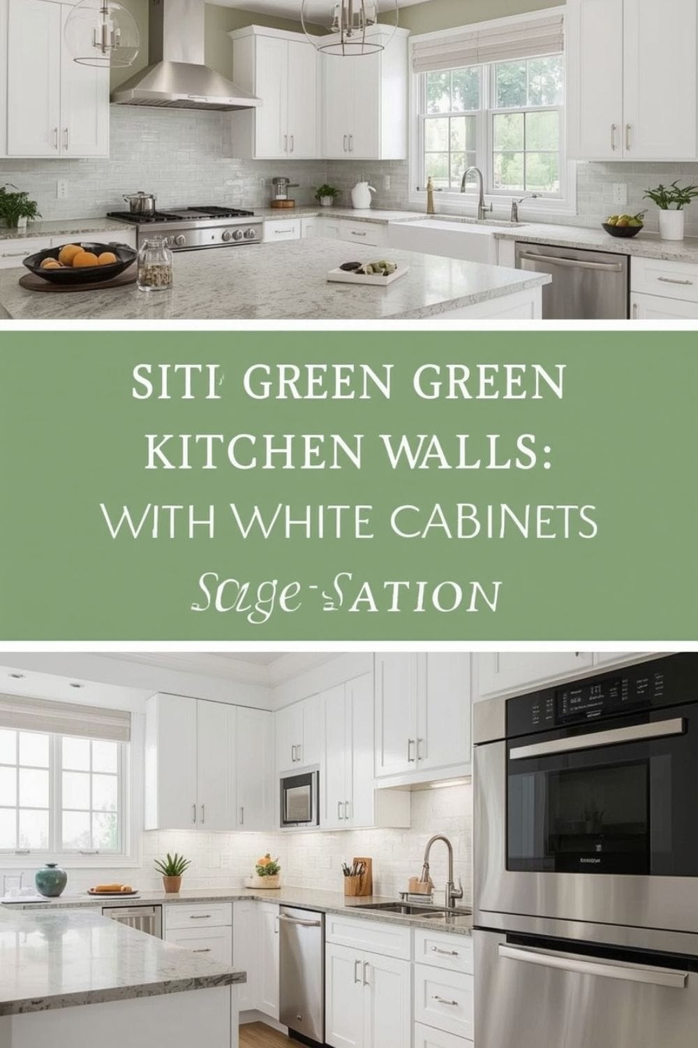 sage green kitchen walls With White cabinets