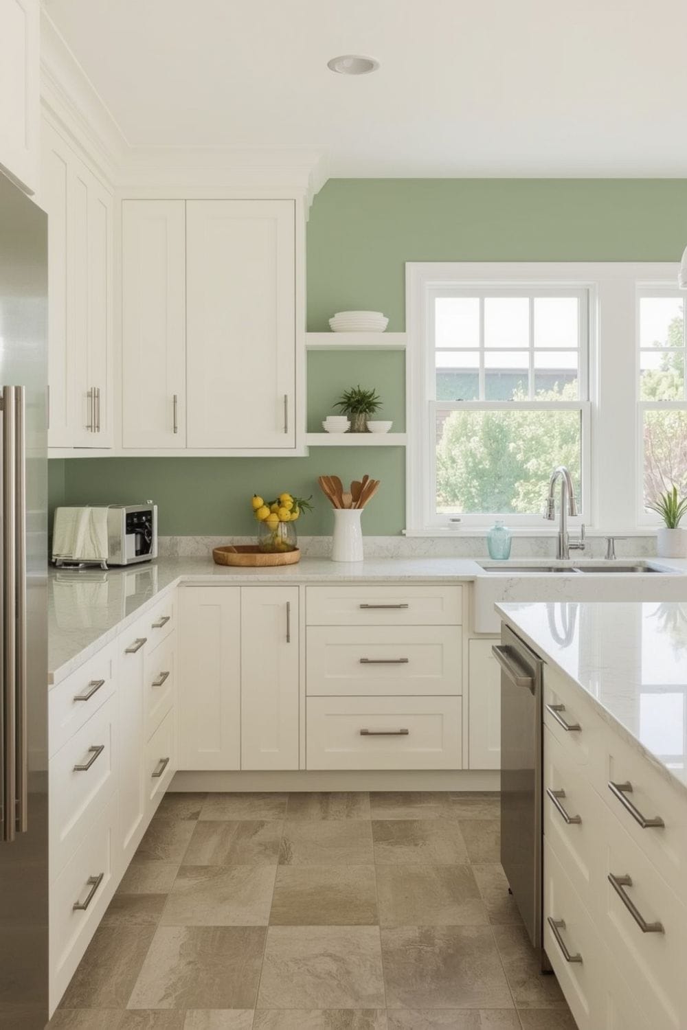 what color cabinets go with sage green walls