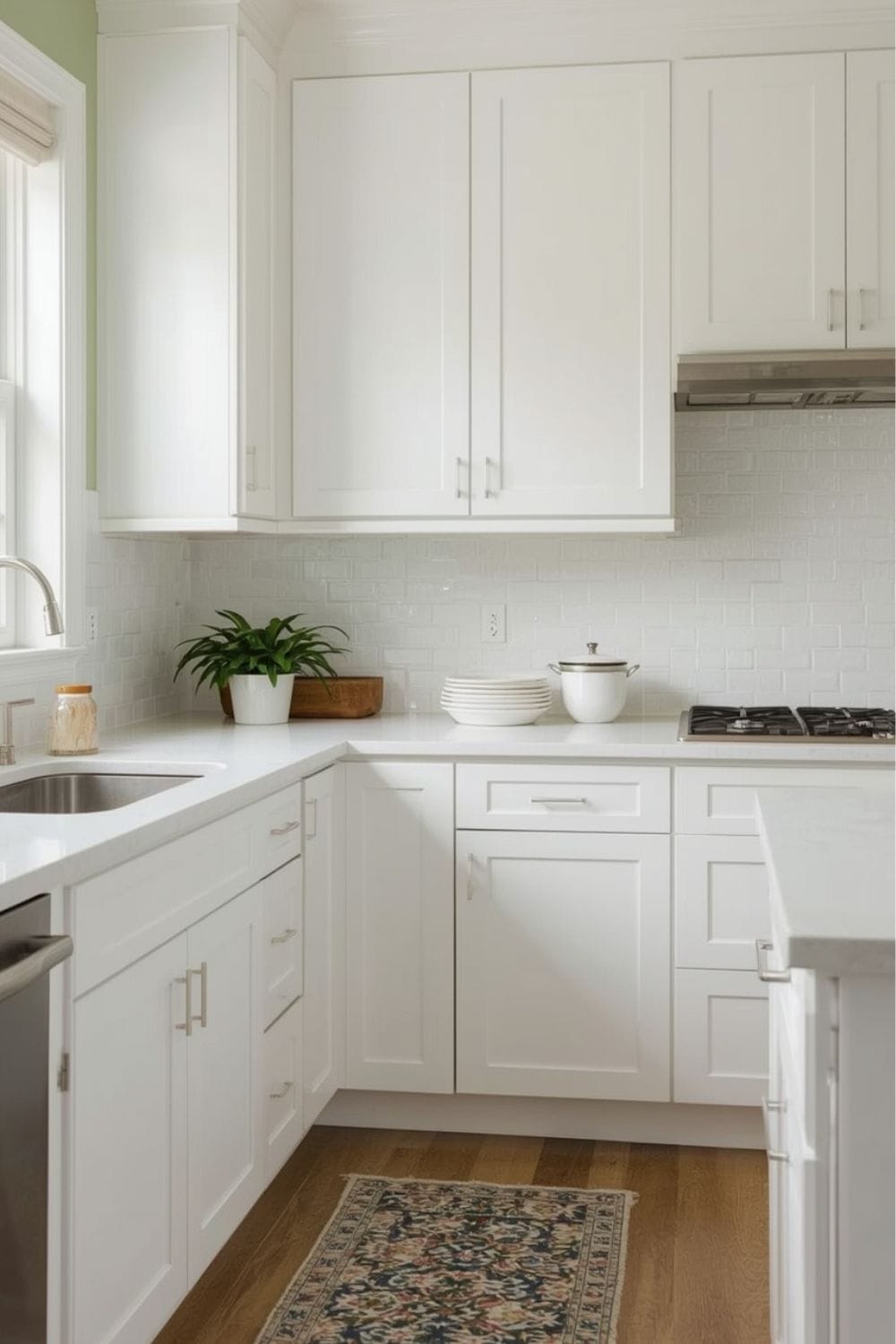 Sage Green Kitchen Walls with White Cabinets