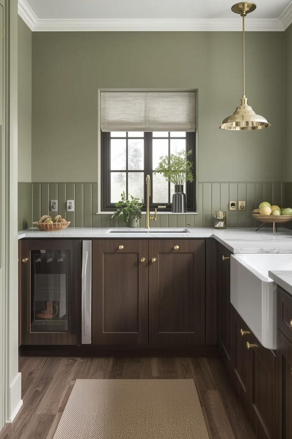 Sage Green Kitchen Walls with Wood Cabinets