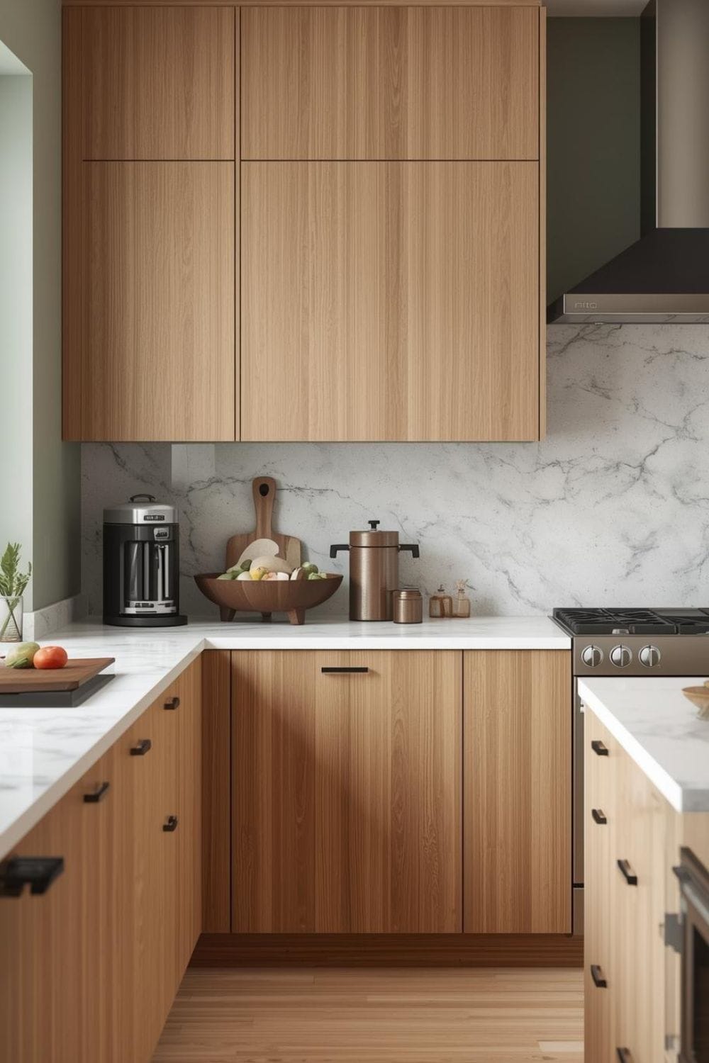 sage green kitchen walls with oak cabinets