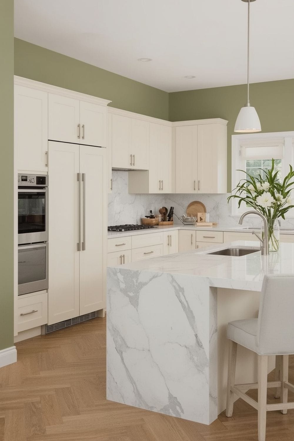 what wall color goes with sage green cabinets