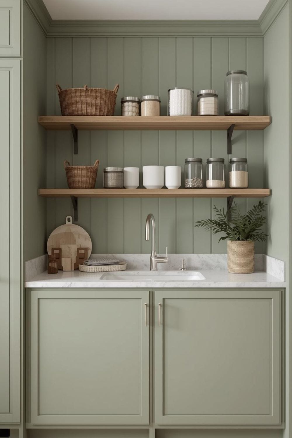 sage green kitchen walls with oak cabinets