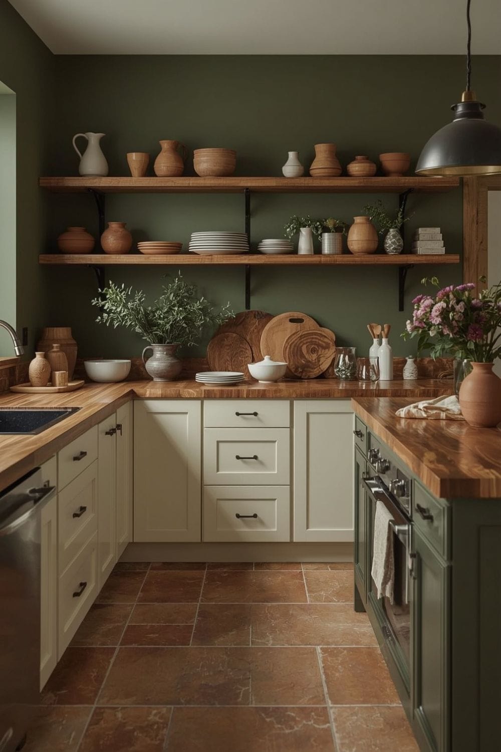 what wall color goes with sage green cabinets