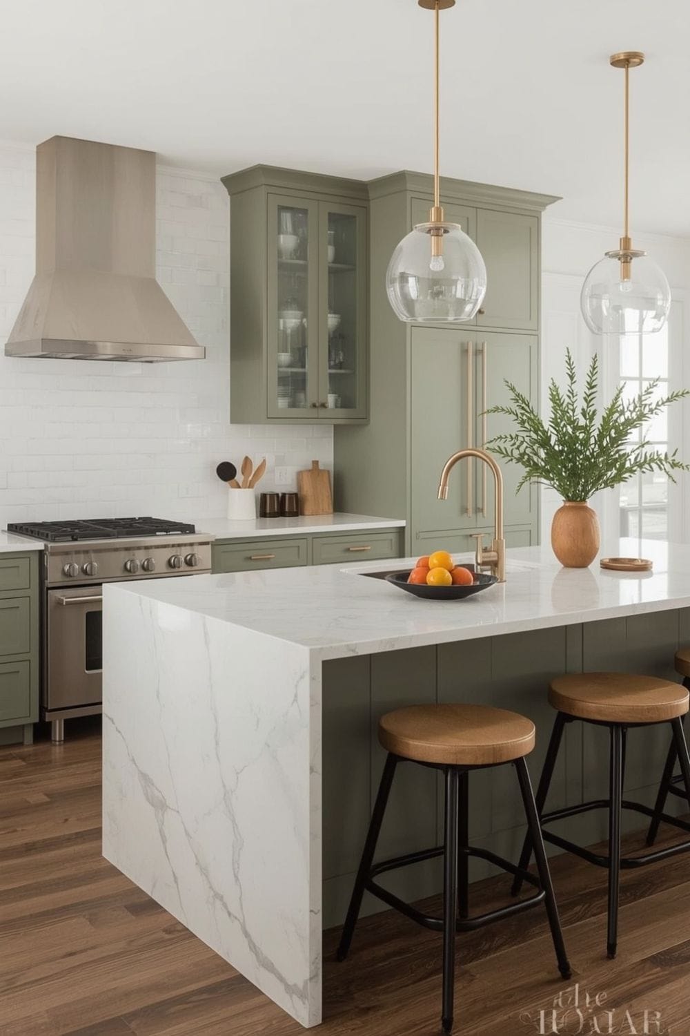 light sage green kitchen walls With White cabinets