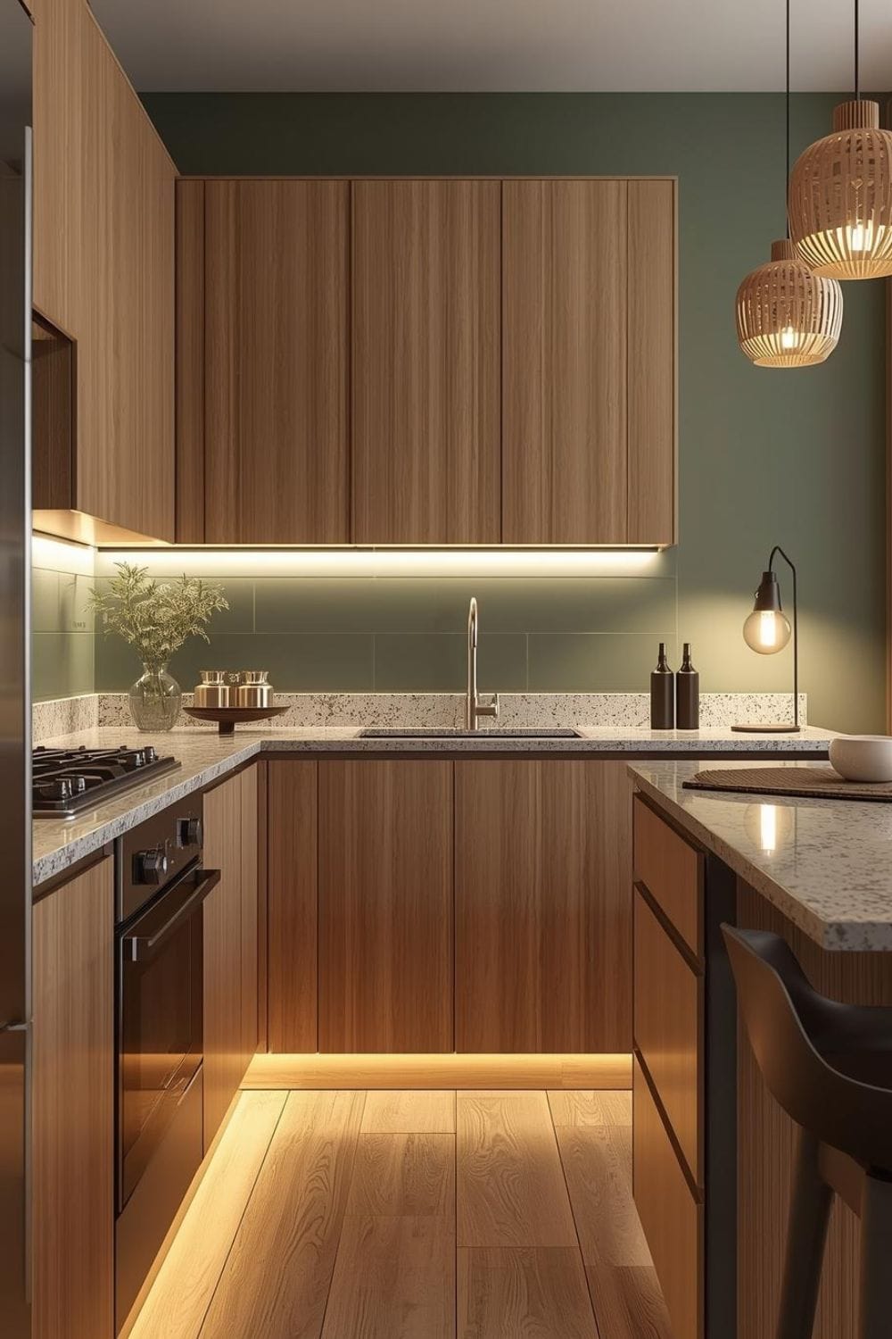 sage green kitchen walls with oak cabinets