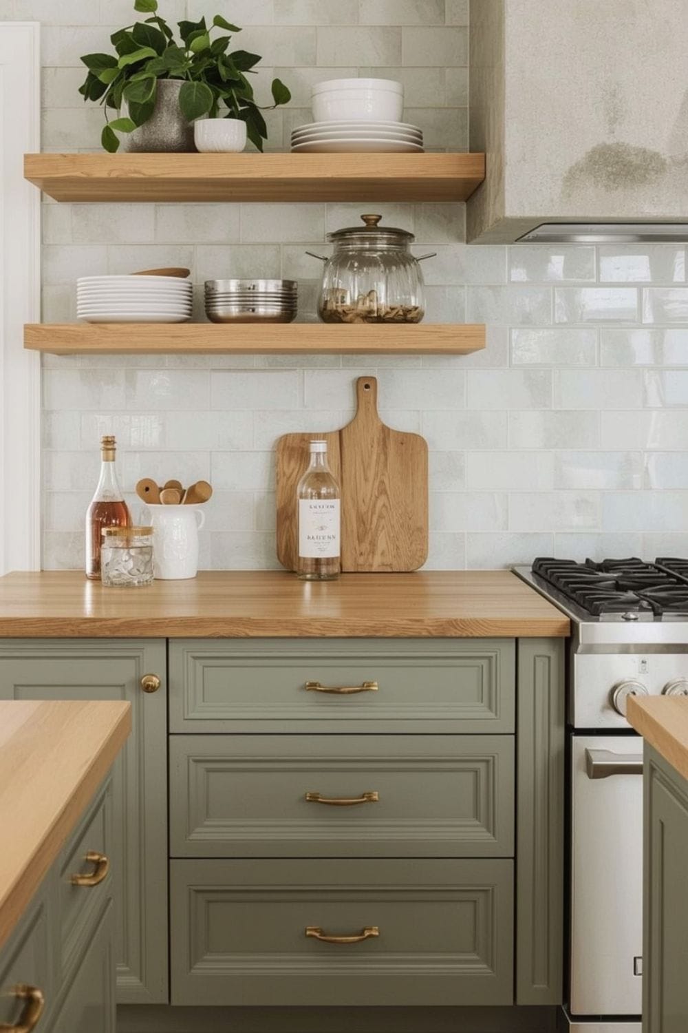 sage green paint With White kitchen cabinets