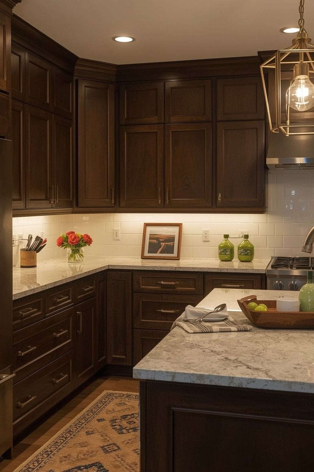 sage green kitchen walls with brown cabinets