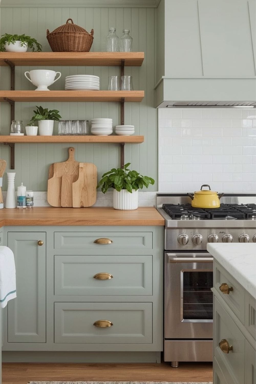 sage green paint With White kitchen cabinets