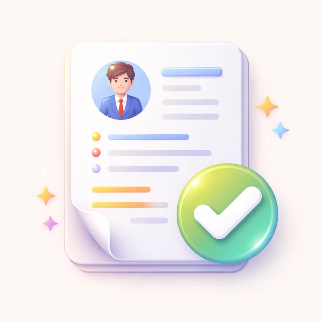 a professional resume with a checkmark (for Jobs),
