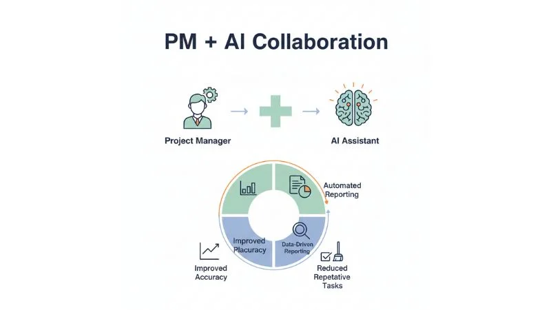 Clean infographic-style image showing PM + AI collaboration. Clean infographic-style image showing PM + AI collaboration.